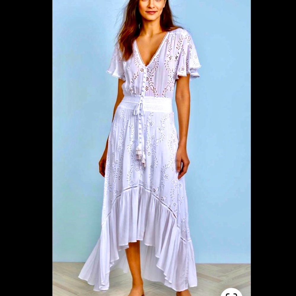 ❤️ YFB Young Fabulous & Broke White Costa Eyelet High-Low Dress Rare Size Large